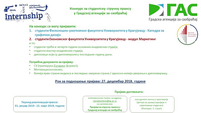 Конкурс за студентску стручну праксу у Градској агенцији за саобраћај