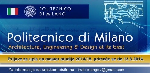 100 stipendija за мастер студије- Politecnico di Milano